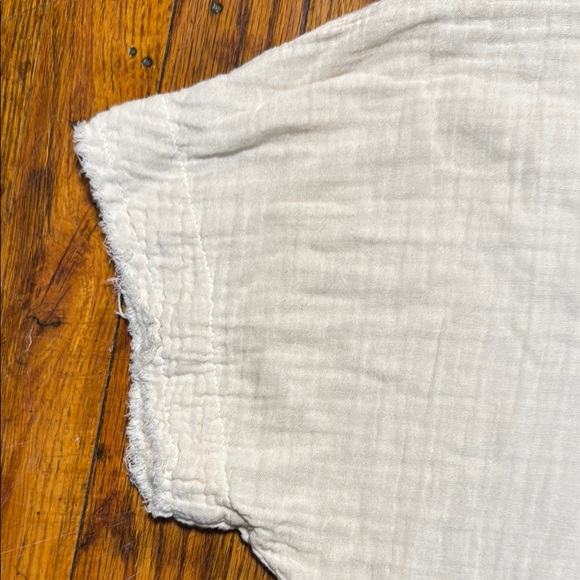 9SEED Women's 100% Slub Cotton Short Sleeve Cream Top Raw Hems Boxy‎ Fit Size 1 - Picture 8 of 11
